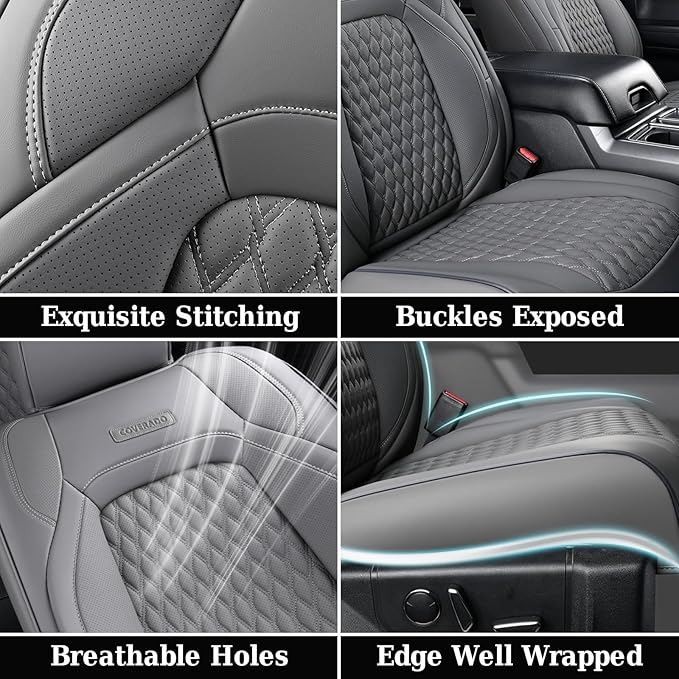 Coverado JK Seat Covers 4 Door Fullset for Jeep Wrangler, Waterproof Leather Car Seat Protector for Truck Automotive Seat Custions Custom Fit for 2013-2017 Jeep Wrangler Full Coverage(Gray)