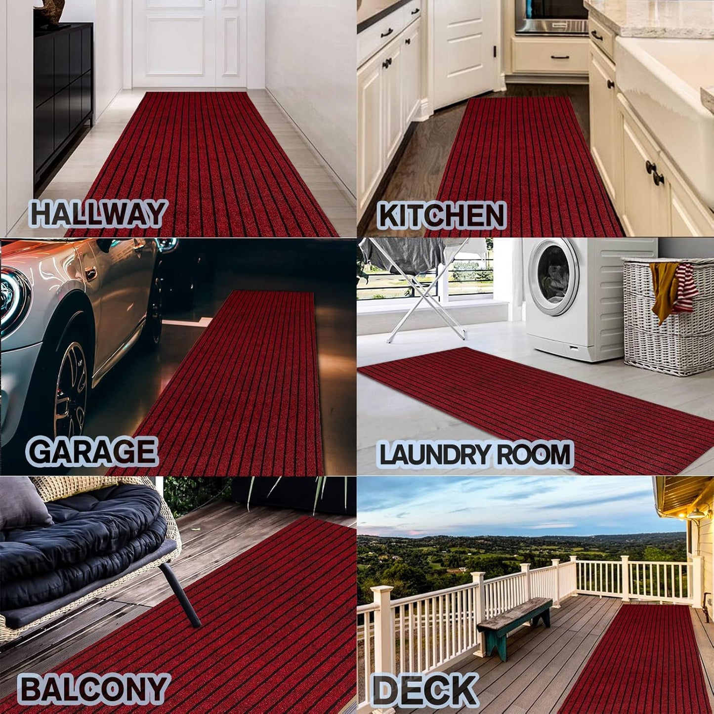 Custom Size Backed Non-Slip Area Rugs Runner, Easy Clean, Waterproof Runner Rugs for Hallway Entryway, Kitchen, Laundry, 4FT x 11FT, Red Stripe