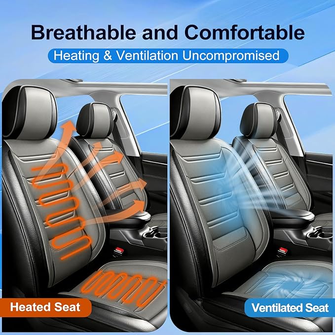 Fit Prologue Car Seat Covers for Select Honda Prologue 2024-2026 - Premium Full Coverage Leather, Airbag Compatible, Waterproof & All Weather Seat Cushion Protector, Full Set, Black+Gray