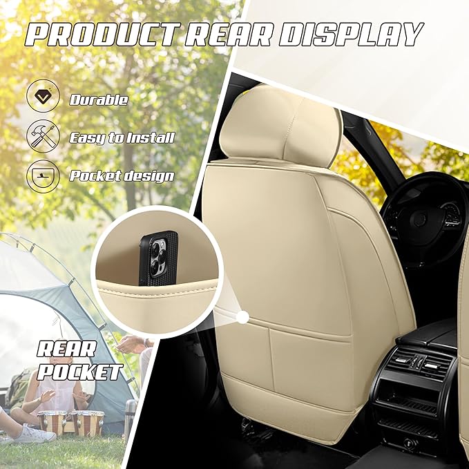 Car Seat Covers Fit for Toyota rav4 2000-2026, Stylish Sport Seat Covers, Waterproof Wear-Resistant Premium Nappa Leather Car Seat Cover.(2 Pcs Front with Pillow/Beige)