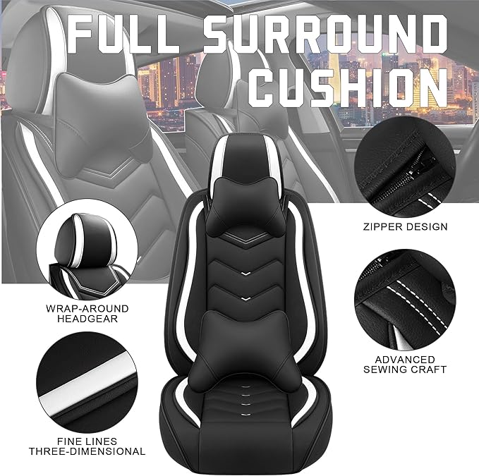 CTDS Car Seat Covers for Chevy Trax 2015-2026, Stylish Sport Seat Cover, Premium Nappa Leather Car Seat Cover. Automobile Seat Covers Sets.(Luxury 5 Seats/Black White)