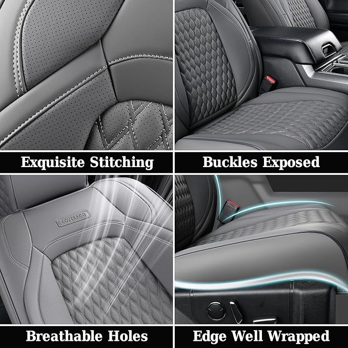 Coverado JK Seat Covers for Jeep Wrangler, Leather Front Seat Covers for Automotive Truck Wrangler Seat Covers Custom Fit for 2008-2012 Jeep Wrangler 2-Door/4-Door, Full Coverage Seat Cushion(Gray)