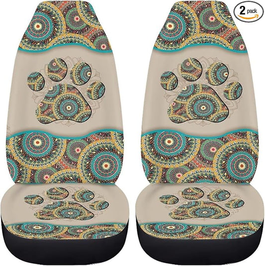 BIGCARJOB Aztec Tribal Paw Car Seat Covers Front Seat Protector 2 Packs Set of Vehicle Interior Seat Mat Cover Universal Fit Cars,Sedan,Truck,SUV
