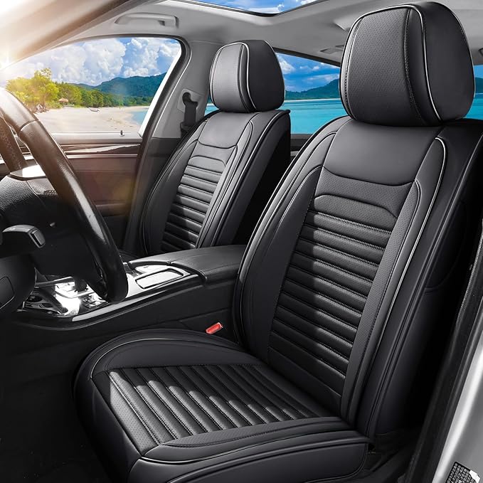 Truck Seat Covers Full Set Fit for Toyota Tacoma 2001-2023, Premium Faux Leather Car Seat Protector,Breathable Anti-Slip Full Wrapping Edge Seat Covers(Black,Full Set)
