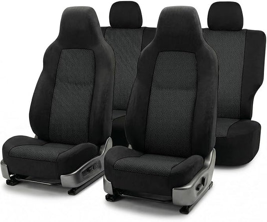 FH Group Car Seat Covers Classic Cloth Seat Covers Full Set with Gift – Universal Fit for Cars Trucks & SUVs (Black) FB102114