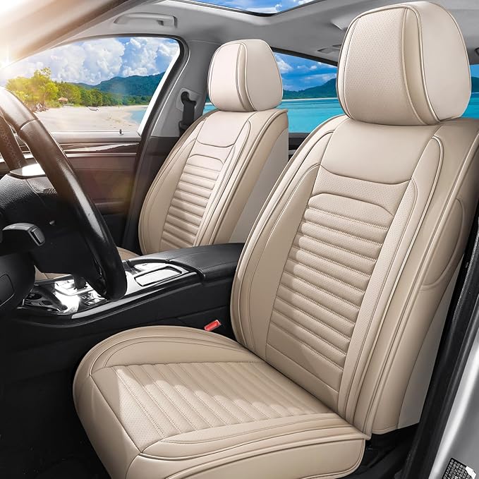 Car Seat Covers Full Set Fit for Toyota Avalon 2001-2022, Premium Faux Leather Car Seat Protector,Breathable Anti-Slip Full Wrapping Edge Seat Covers(Beige,Full Set)