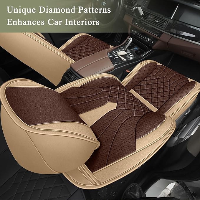 Breathable Car Seat Covers for Subaru Crosstrek 2025 2024 2023 2022 2021 2020 2019 2018 2017 2016, Perforated Leather Full Set 5 Seats, for Subaru Crosstrek Accessories (Beige&Brown)