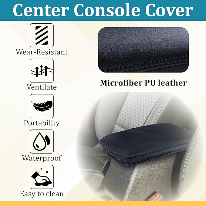 Center Console Cover Compatible with Toyota RAV4 Accessories 2020-2025 and 2021-2025 RAV4 Prime, PU Leather Middle Console Lid Cover, Seat Protector Armrest Cushion Pad (Black with Red Stitches)