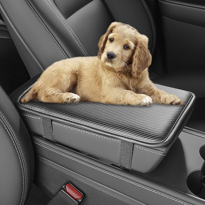 Car Armrest Covers, Vehicle Center Console Cover, Middle Storage Pad, Dog & Cat Paws Protetor, Carbon Fiber PU Leather, Waterproof, Anti-slip, Auto Interior Accessories, Black, Large Size