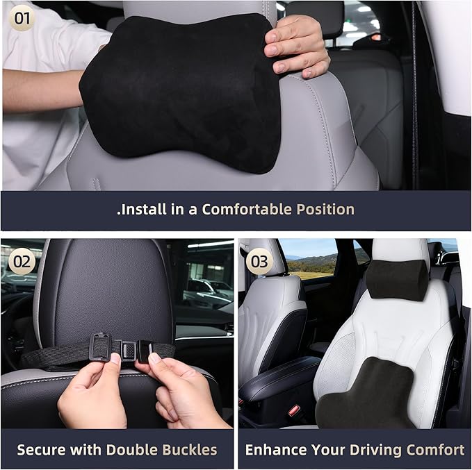 Car Neck & Lumbar Support Pillow Set for Toyota Tacoma, Soft Memory Foam Headrest & Back Cushion, Ergonomic Comfortable Seat Support for Daily Driving and Long Trips Car Interior Accessories