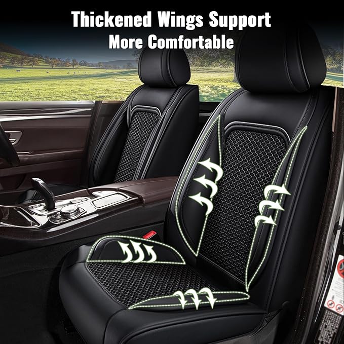 Car Seat Covers Full Set for Toyota Venza 2009-2021: Breathable Cool Ice Silk Leather Seat Covers (Black)