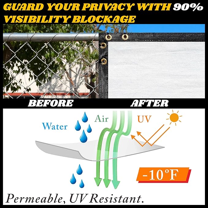 Royal Shade Custom Size 6' x 97' White Fence Privacy Screen Windscreen Cover Netting Mesh Fabric Cloth - Cable Zip Ties Included (We Make Custom Size)