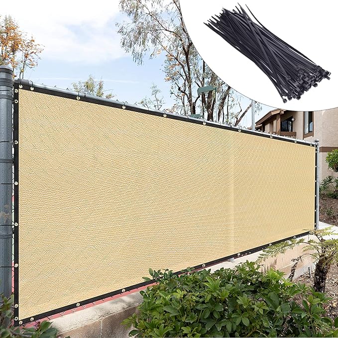 Royal Shade Custom Size 6' x 61' Beige Fence Privacy Screen Windscreen Cover Netting Mesh Fabric Cloth - Cable Zip Ties Included (We Make Custom Size)