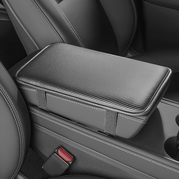 Car Armrest Covers, Vehicle Center Console Cover, Middle Storage Pads, Dog & Cat Paws Protetor, Carbon Fiber PU Leather, Waterproof, Anti-Slip, Auto Interior Accessories, Black, Size M