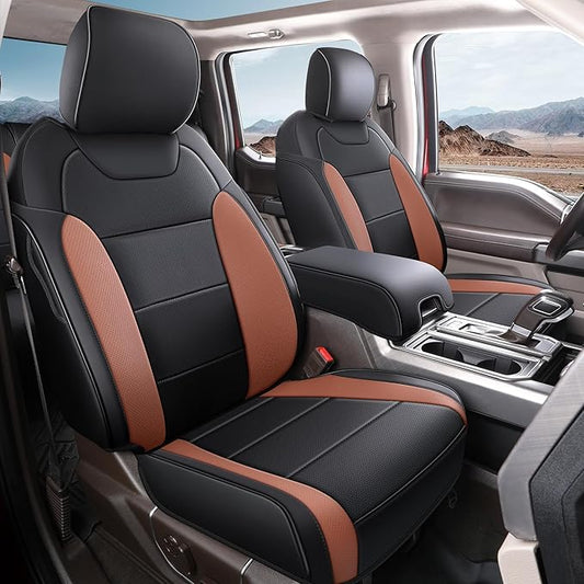 Red Rain Black and Orange Leather Seat Covers Custom Fit for 2019-2020 Ford F150 Raptor Waterproof Auto Seat Cushion Cover (Raptor-Black+Orange-2019/2020)