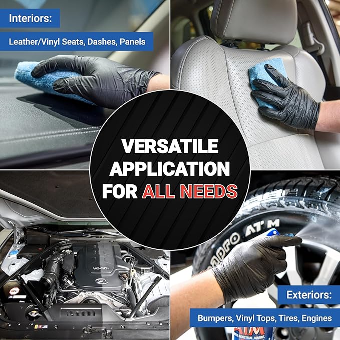 AIM Chemicals Vinyl Leather Rubber Multi-Purpose Dressing -Effective UV Protection -Leather Cleaner & Conditioner -Suitable for Interiors, Exteriors, Engines -Anti-Static -Water-Based for Cars, Quart