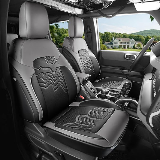 Red Rain Ford Leather Auto Seat Cushion Customized Fit for Ford Bronco Seat Cover 4 Door 2025 2024 2023 2022 2021 Black and Grey Interior Accessories (Bronco 4Door-Black+Grey)