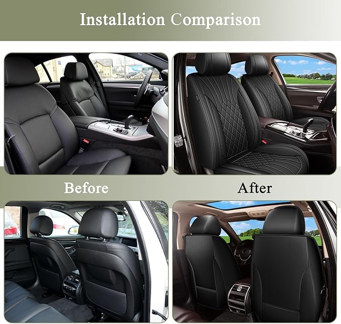 Car Seat Covers Front Pair for Nissan Juke S/SV/SL 2011-2017: Breathable Perforated Leather Seat Cover (Black)
