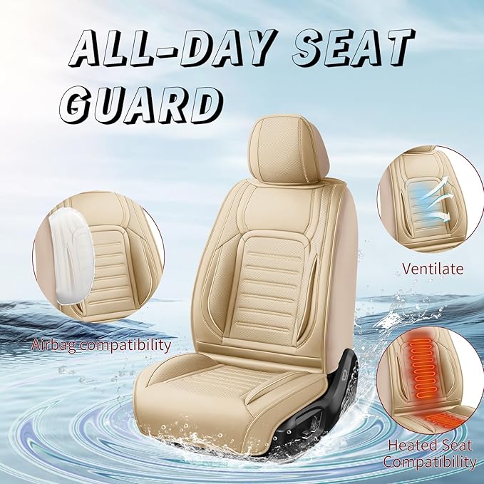 Fit HRV Premium Leather Car Seat Covers Compatible with Honda HRV 2016-2025 2026, Breathable, Wear Resistant, Airbag Compatible, All-Weather Protection & Full Coverage, Full Set Beige