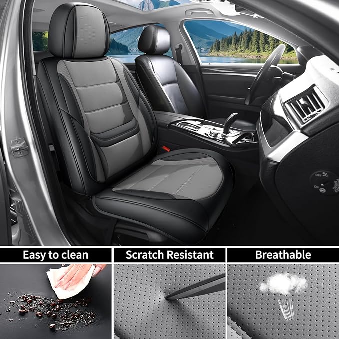 Car Seat Covers Full Set Custom Fit for Mercury Mountaineer 1997-2010,Premium Faux Leather with Lumbar Support, Breathable, Anti-Slip & Soft Touch(blackgray,Fullset)
