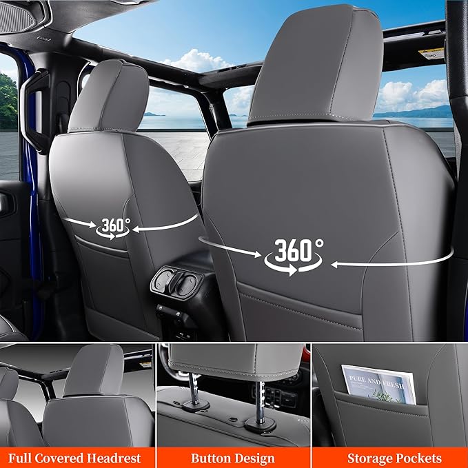 Coverado JK Seat Covers for Jeep Wrangler, Leather Front Seat Covers for Automotive Truck Wrangler Seat Covers Custom Fit for 2013-2017 Jeep Wrangler 2-Door/4-Door, Full Coverage Seat Cushion(Gray)