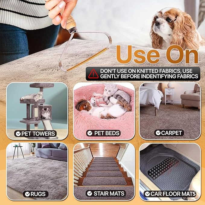 2-Pack Pet Hair Removal Tool - Carpet Rake and Squeegee for Pet Hair Remover Tool - Lint Remover and Hair Scraper for Couch - Easy to Clean Fuzz Fur and Pro Cat Dog Hair Remover for Rugs,Car Floor Mat