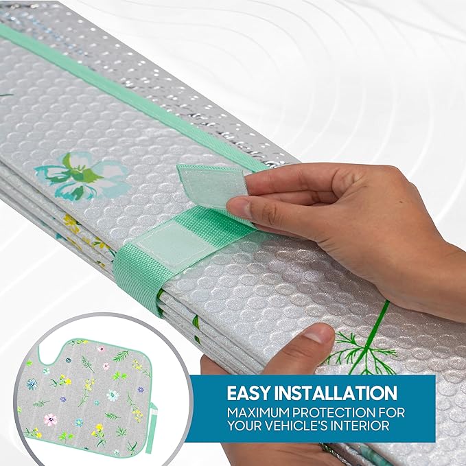 BDK Pastel Flowers Front Windshield Sunshade Accordion Folding Style Auto Shade for Cars Trucks SUVs Vans Blocks UV Rays Sun Visor Protector Easy Setup Keeps Your Vehicle Cool (58" x 27")