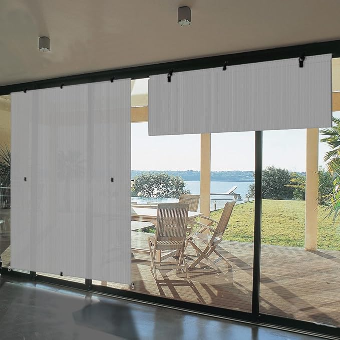 Bynbbur 5'W x 9.5'H Outdoor Patio Shades Foldable Roller Blinds, 220 GSM Sun Shade Roll Up Porch Screens Exterior Shade Cloth for Deck Pergola Backyard, Light Gray