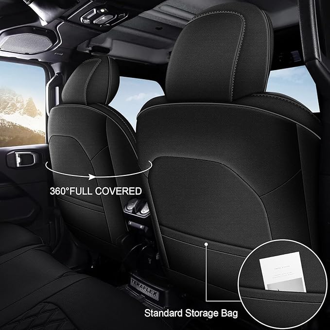 AOMSAZTO Seat Covers for Jeep Wrangler JL 2018 2019 2020 2021 2022 2023 2024 2-Door Waterproof Car Seat Covers Full Set Black