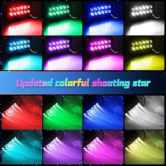 4 Colors 32W Twinkle & Meteor Starlight Headliner Kit for Car Home, 2-in-1 Light Engine 460pcs*0.03in*9.8ft+240 RGBW Fiber Optic Cable Shooting Car Star Sky Roof Lights, Ceiling Star Lights for Car