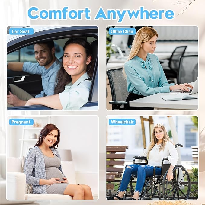 Car Seat Cushion for Sciatica Pain Relief, Extra Large Ergonomic Memory Foam Seat Pad for Lower Back & Tailbone Support, Cushion for Long Driving, Office Chair, Truck, Wheelchair - Grey