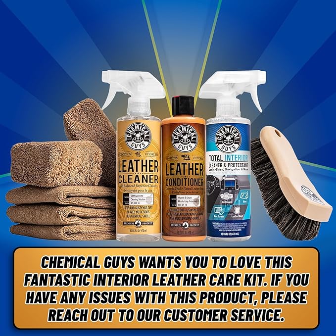 Chemical Guys Complete Leather Cleaner and Conditioner Detailing Kit with Total Interior, for Cars, Home, Office, and More (Works on Natural, Faux Leather and More) 9 Items - HOL412