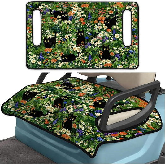 Green Golf Cart Seat Covers, Black Cat Flower Golf Cart Seat Towel Blanket for Club Car, Golf Cart Accessories, Keep Seat Comfortable and Cool for 2-Seat Golfs Carts, Gifts for Christmas Thanksgiving
