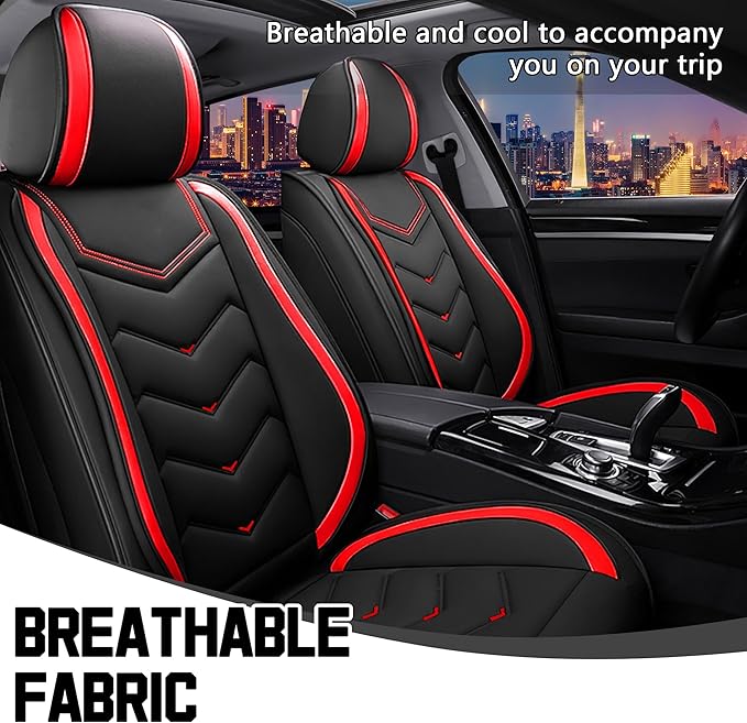 CTDS Car Seat Covers for Chevy Trax 2015-2026, Stylish Sport Seat Cover, Premium Nappa Leather Car Seat Cover. Automobile Seat Covers Sets.(Standard 2 Seats/Black Red)