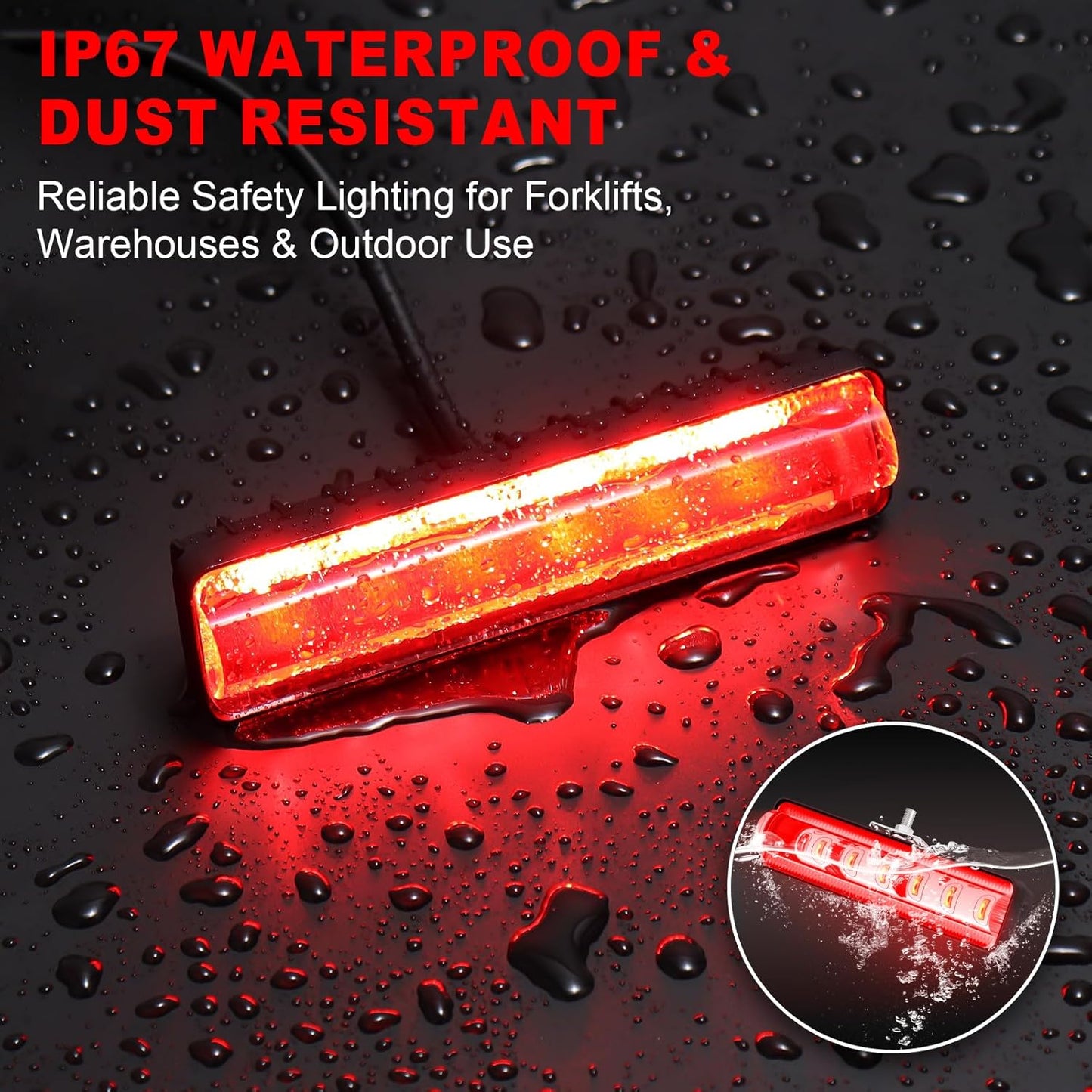 LED Forklift Safety Light Red for AGV Automated Guided Vehicle, Forklift Truck, Industrial Lift, Warehouse Safety, IP67 Waterproof, Aluminum Housing (4PCS)