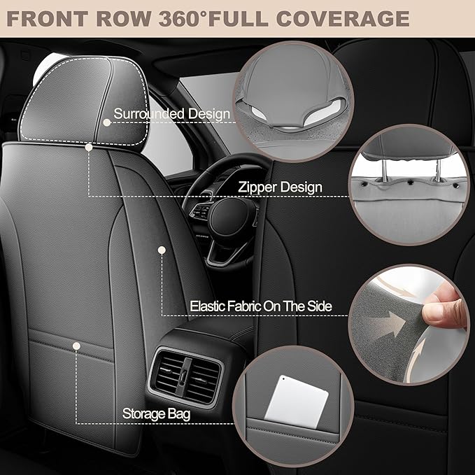 TTX LIGHTING for Honda HR-V 2016-2026 Seat Covers: Waterproof Leather Seat Protector with Airbag Compatible (2 Front Seats,Black&Gray)