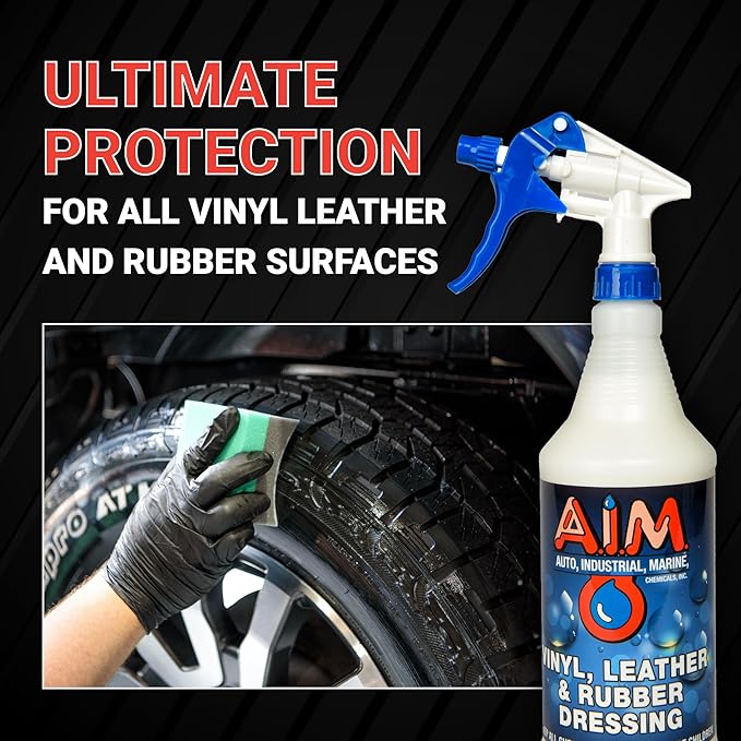 AIM Chemicals Vinyl Leather Rubber Multi-Purpose Dressing -Effective UV Protection -Leather Cleaner & Conditioner -Suitable for Interiors, Exteriors, Engines -Anti-Static -Water-Based for Cars, Quart