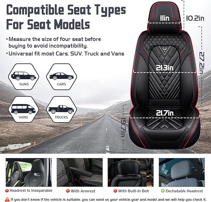 Truck Seat Covers for Nissan Frontier 2009-2026, Waterproof Premium Leather Full Coverage Car Seat Cover, Muscle Sport Style Auto Interior Seat Cover Sets (Full Set/Black Red)