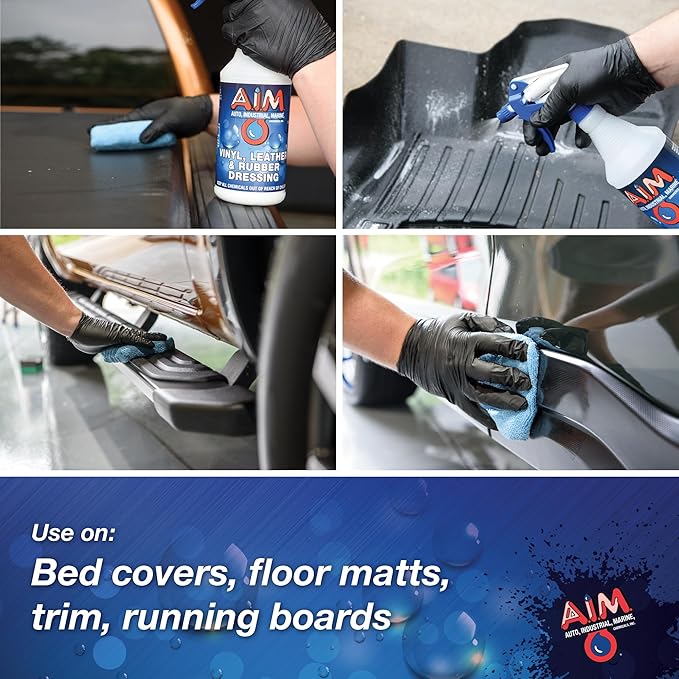 AIM Chemicals Vinyl Leather Rubber Multi-Purpose Dressing -Effective UV Protection -Leather Cleaner & Conditioner -Suitable for Interiors, Exteriors, Engines -Anti-Static -Water-Based for Cars, Quart