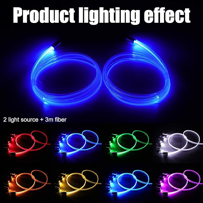 Car Interior Ambient Lighting Optic Fiber RGB 64 Colors Multicoloured Music Car Footwell Lighting Kit with Cigarette Lighter and App Microphone, 12-24V 3m