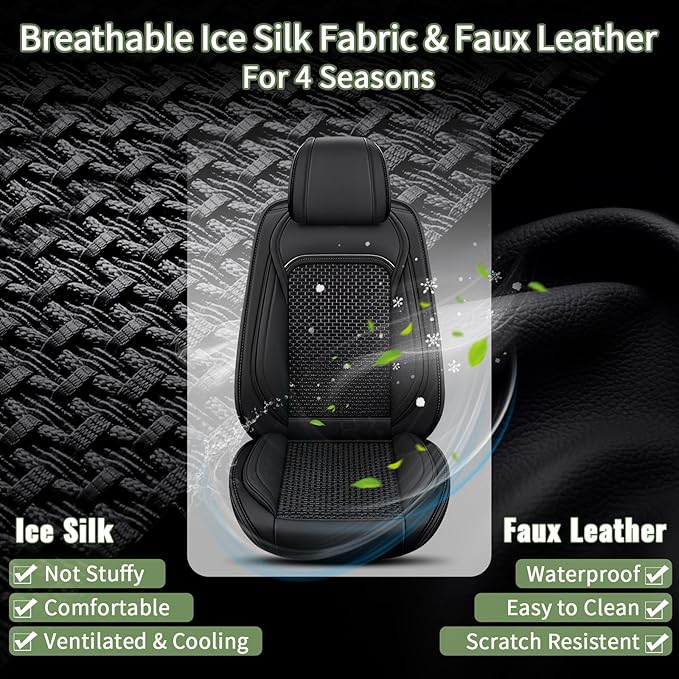 Car Seat Covers Full Set for Toyota Venza 2009-2021: Breathable Cool Ice Silk Leather Seat Covers (Black)