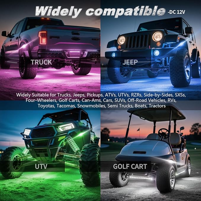 12Pods RGB LED Rock Lights for Trucks Pickup Jeep UTV ATV SXS Offroad, Multicolor Underglow Light Kit with APP/RF Remote Dual Zone,Plug and Play&Pre Wired 12V Vehicle Underbody Accent Light Waterproof