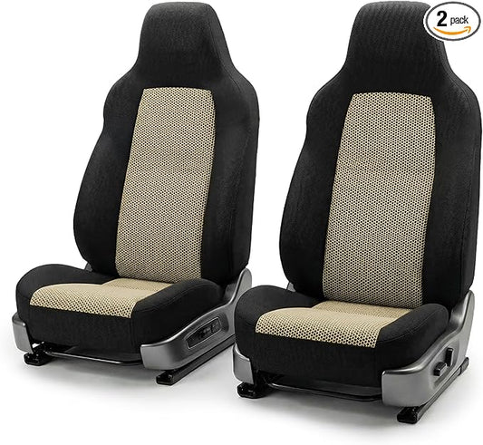 FH Group Automotive Front Car Seat Covers for SUV, Trucks, Sedan and More - Universal Fit Front High Back Design Interior Accessories - 3D Mesh Fabric Center Panel - Beige