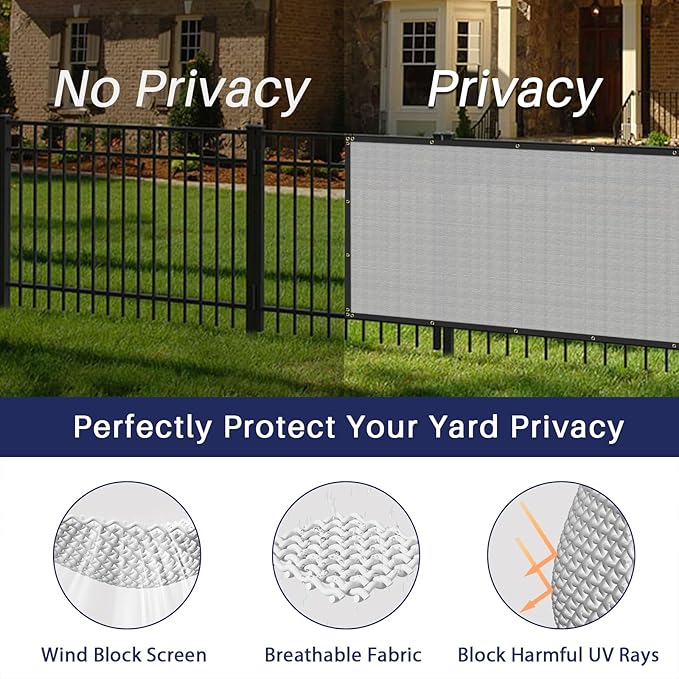 Windscreen4less Privacy Fence Screen Heavy Duty Windscreen Fencing Mesh Fabric Shade Net Cover with Brass Grommtes for Outdoor Wall Garden Yard Pool Deck, 8'x295' Light Gray