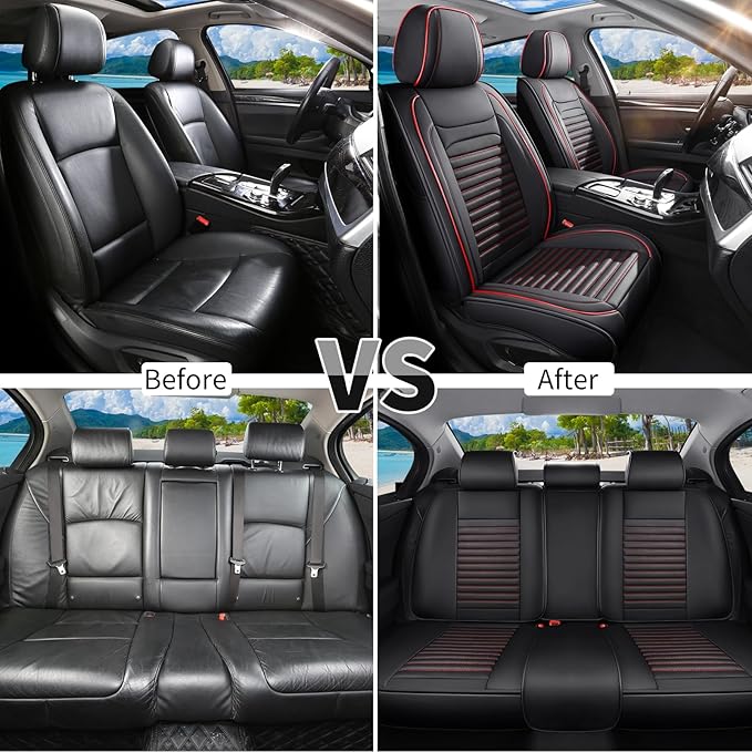 Car Seat Covers Full Set Fit for Toyota Corolla 2000-2025,2026, Premium Faux Leather Car Seat Protector,Breathable Anti-Slip Full Wrapping Edge Seat Covers(Black&Red,Full Set)