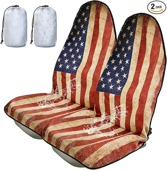 ZIMABLUE 2-Pack American Flag Car Seat Towel Protector - Waterproof & Sweatproof Seat Covers for Post-Gym, Beach, Yoga & Sports - Non-Slip Universal Fit for SUV, Sedan - Machine Washable