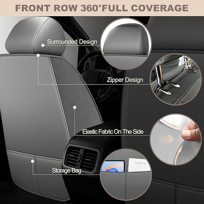TTX LIGHTING for Buick Encore GX 2020-2025 Car Seat Covers, Breathable Ice Silk & Leather Seat Protector, Cool & Anti-Sweat for Long Driving, Airbag Compatible, 5 Seats Full Set (Black&Gray)