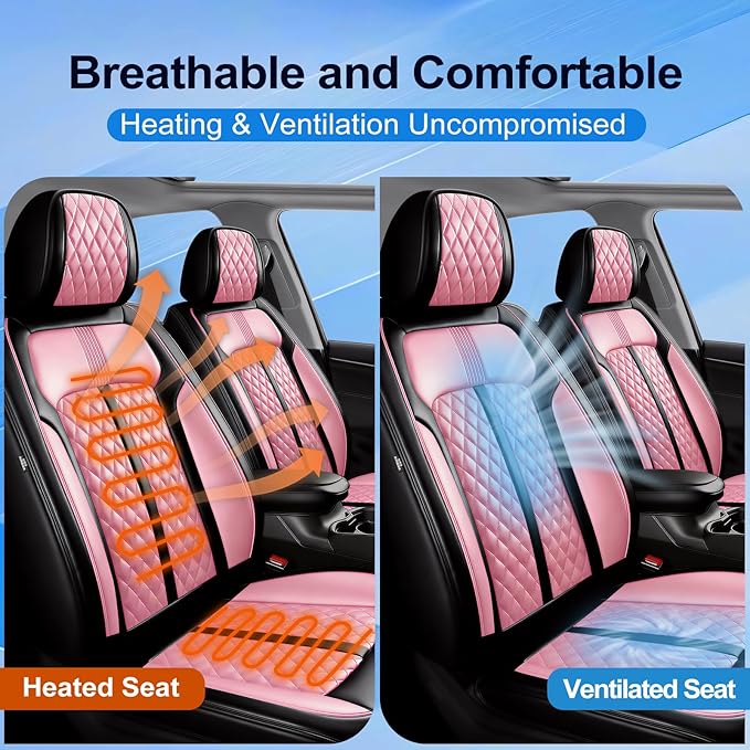 Fit Accord Car Seat Covers for Select Honda Accord 2012-2026 - Premium Full Coverage Leather, Airbag Compatible, Waterproof & All Weather Seat Protector, Front Pair Black+Pink