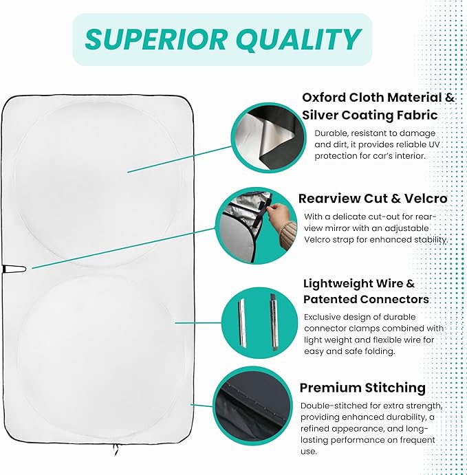 Windshield Sun Shade -Certified 99.87% UVB & 99.02% UVA Car Sun Shade. Award Winning Sunshade - Patented Technology | Compatible for Chevrolet Blazer (2019-2026) | Car Shades by Kinder Fluff