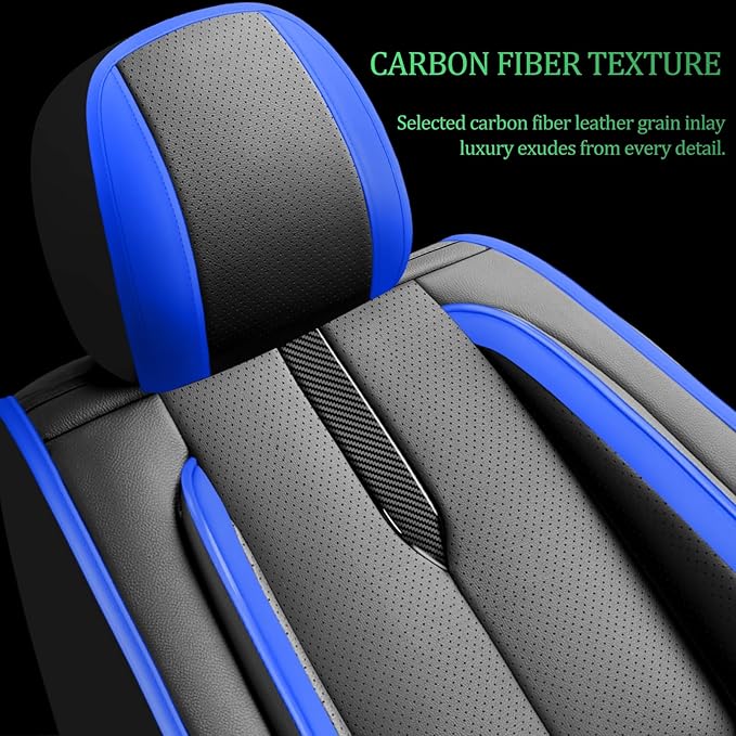 Fit Palisade Car Seat Covers for Hyundai Palisade 2000-2025 2026 -Upgraded Premium Waterproof & Breathable Leather,Airbag Compatible,All-Weather Seat Cushion Protector,2 Front/Black-Blue